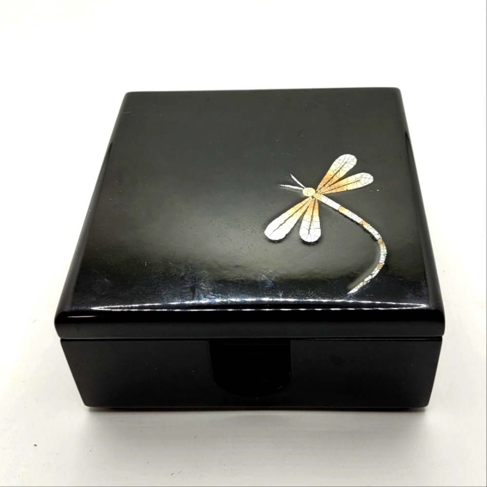 6pcs White Dragonfly Black lacquer coasters in a box,non-slip coasters